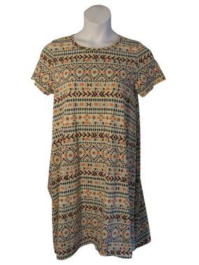 LuLaRoe M Burgundy Pink Blue Patterned Carly Dress